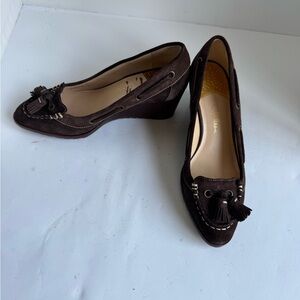 COLE HAAN Women Calista Air Wedge Tassel Loafer Brown Leather Size 7B